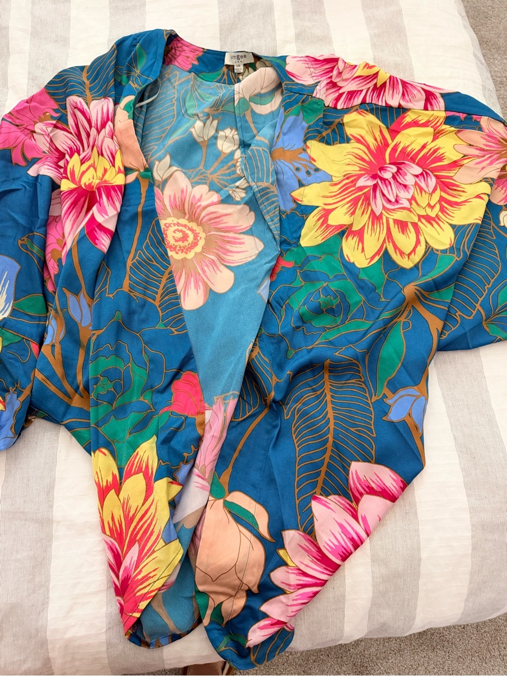 Umgee Teal Blue Floral Kimono with Pink Accents